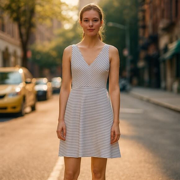 Loft Dress Women's Size 10 Black White Sleeveless Fit & Flare Back Zip Lined - Picture 1 of 8